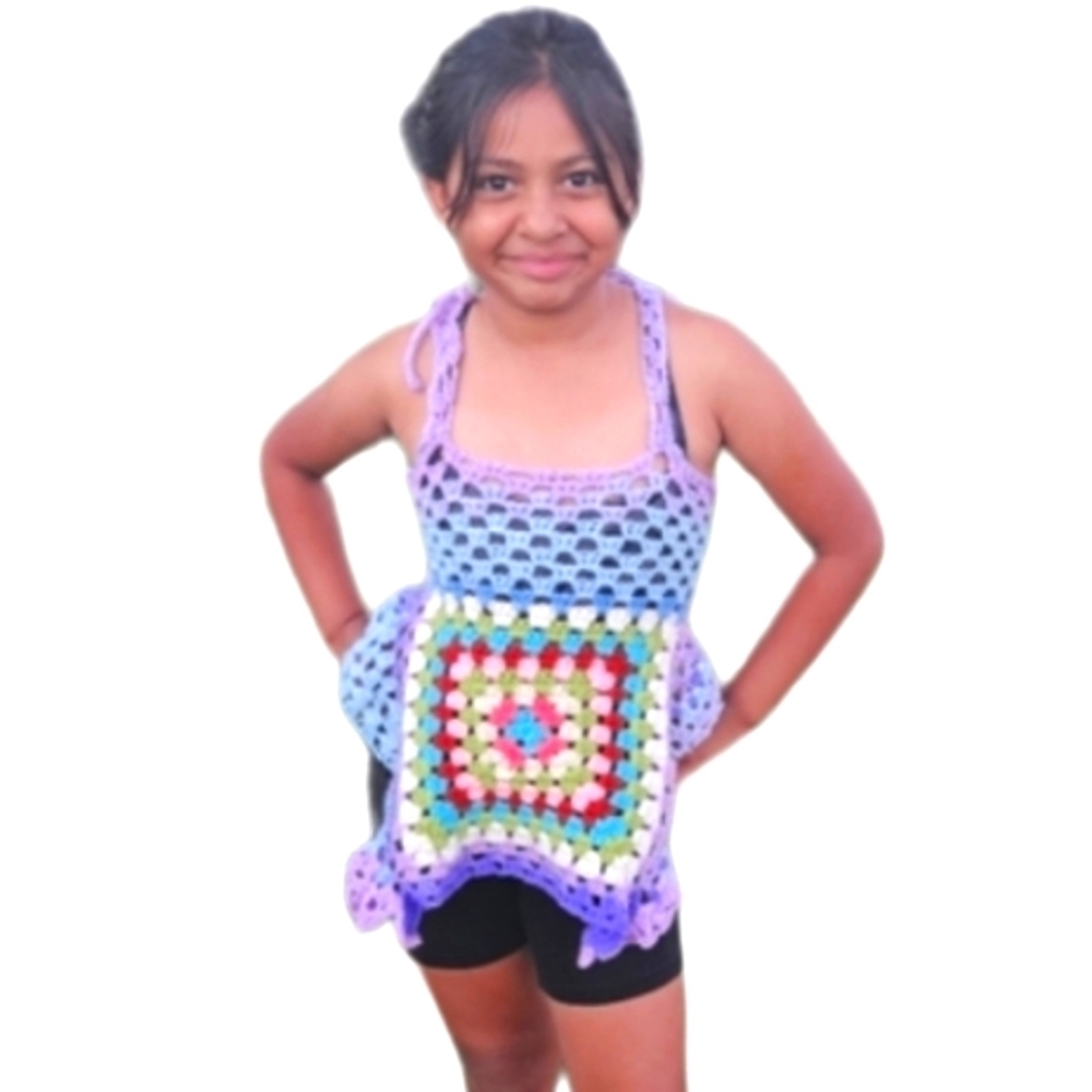 Hand Crafted crop top crochet halter granny square purple festival Rave small